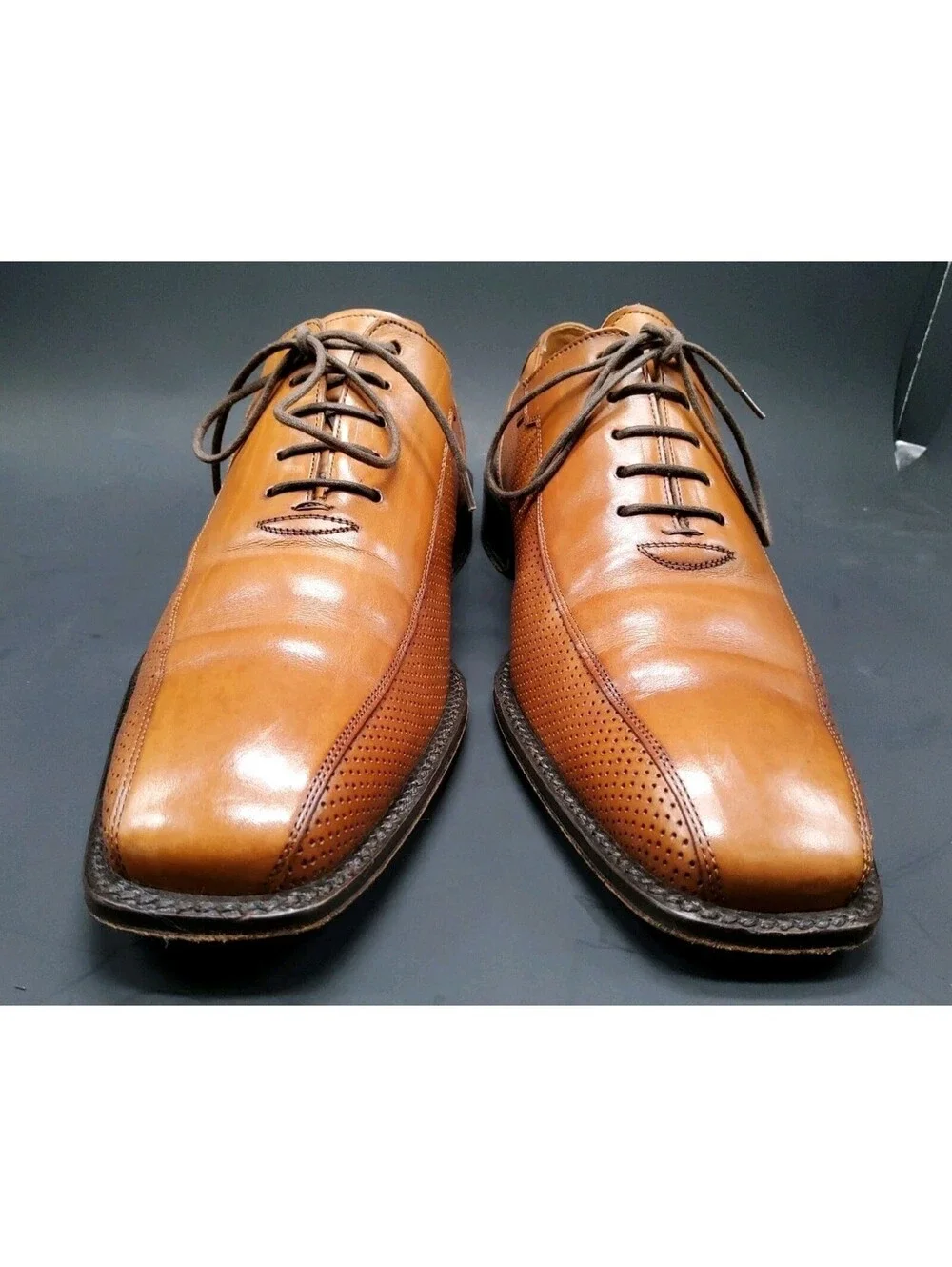 Pertini Leather Dress Shoes Square Toe Lace Up Brown 16686 Spain Men's Sz US 10